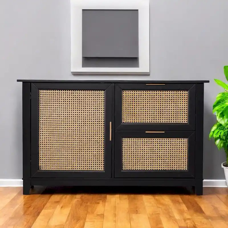 50 Black Solid Wood Two Drawer Sideboard