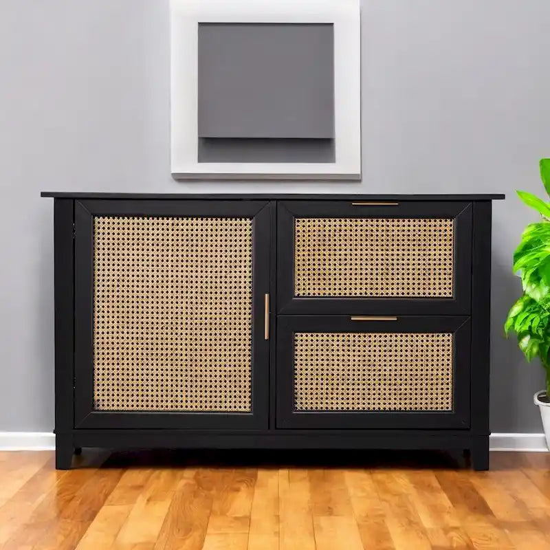 HomeRoots 50 Black Solid Wood Two Drawer Sideboard