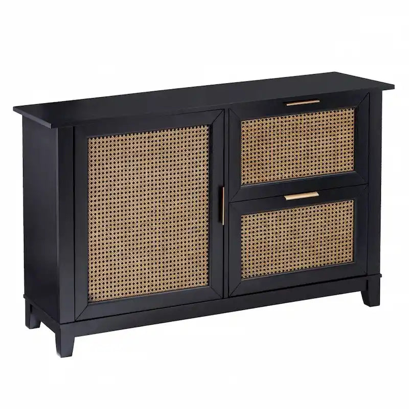 50 Black Solid Wood Two Drawer Sideboard
