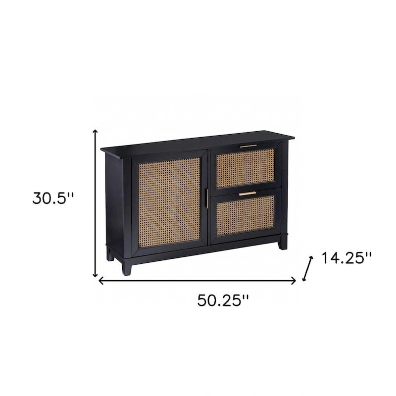 50 Black Solid Wood Two Drawer Sideboard