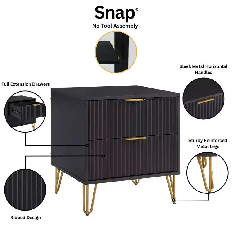Ensemble commode 3 tiroirs et table de nuit 2 tiroirs moderne 2 pièces Manhattan Comfort Dumbo