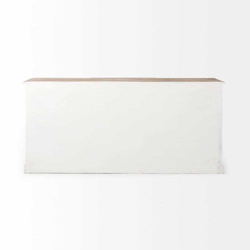 White w/Black Trim & Medium Brown Top Solid Wood Sideboard - 75.0L x 20.8W x 34.3H