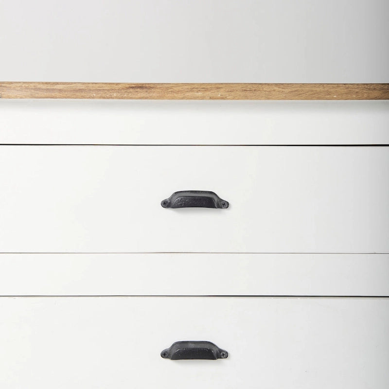 White w/Black Trim & Medium Brown Top Solid Wood Sideboard - 75.0L x 20.8W x 34.3H