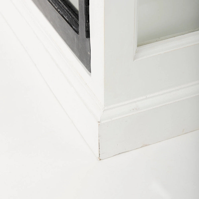 White w/Black Trim & Medium Brown Top Solid Wood Sideboard - 75.0L x 20.8W x 34.3H