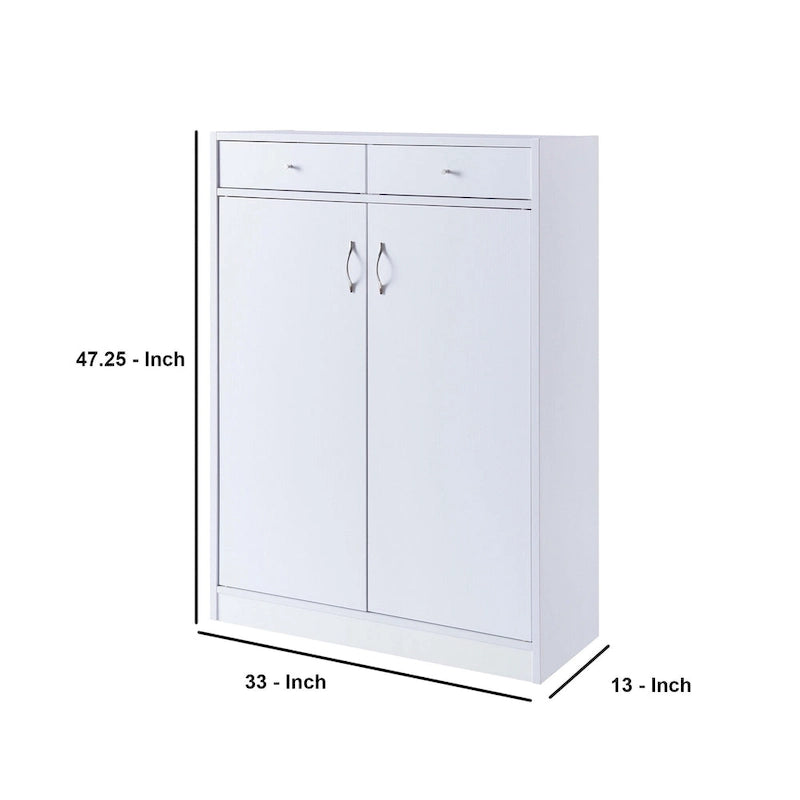 47 Inch 2 Door Wooden Shoe Cabinet, White