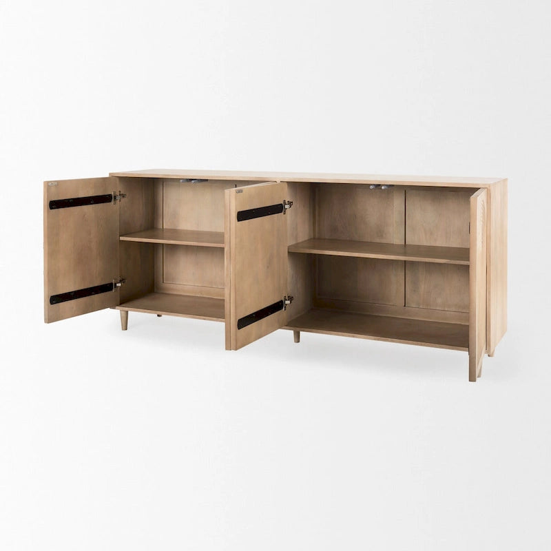 Tucker Light Brown Solid Wood w/Patterned Doors Sideboard - 71.75W x 30H x 15D