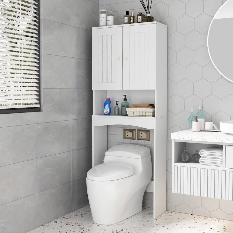 White Over-The-Toilet Bathroom Storage Cabinet for Home Bathroom - 23.6W x 9L x61.8H