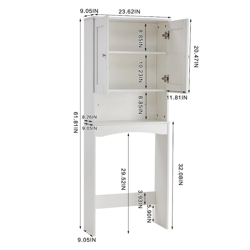 White Over-The-Toilet Bathroom Storage Cabinet for Home Bathroom - 23.6W x 9L x61.8H