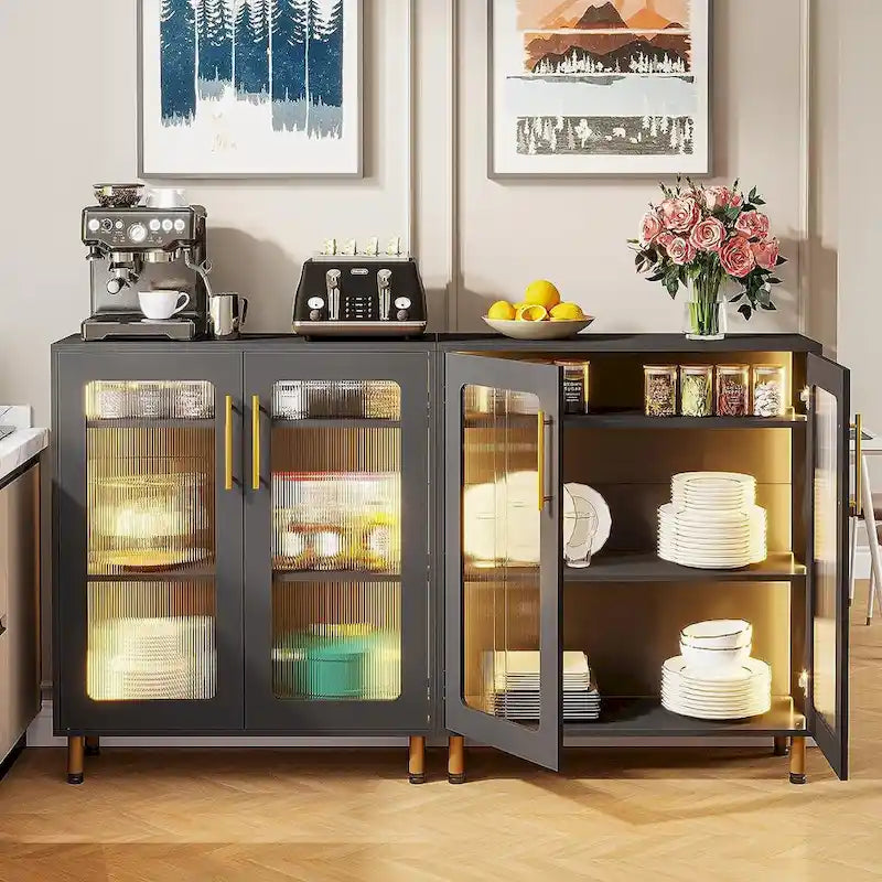 Buffet Cabinet with Storage, Modern Accent Cabinet with Acrylic Doors and LED Light - N/A