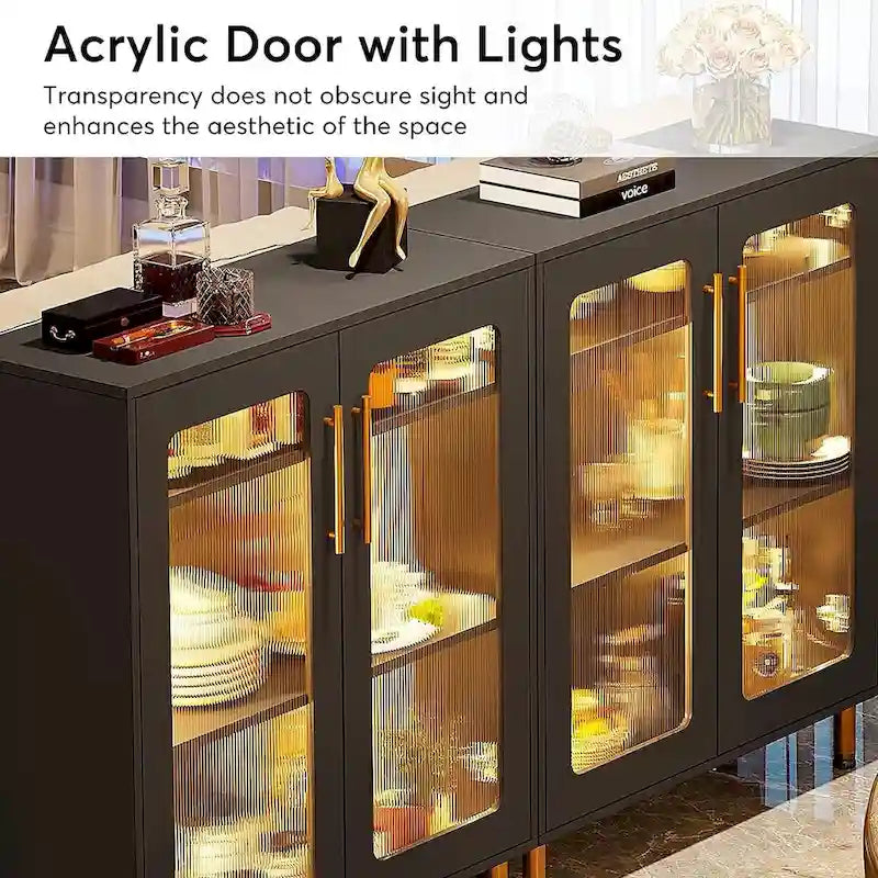 Buffet Cabinet with Storage, Modern Accent Cabinet with Acrylic Doors and LED Light - N/A