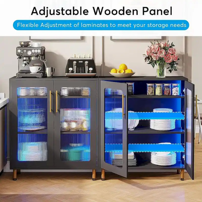 Buffet Cabinet with Storage, Modern Accent Cabinet with Acrylic Doors and LED Light - N/A