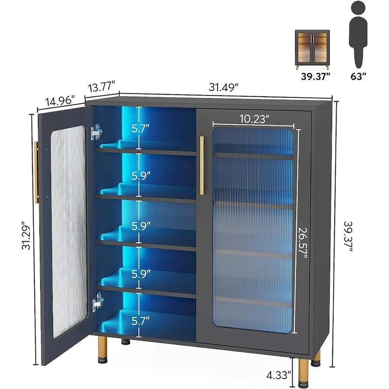 Buffet Cabinet with Storage, Modern Accent Cabinet with Acrylic Doors and LED Light - N/A