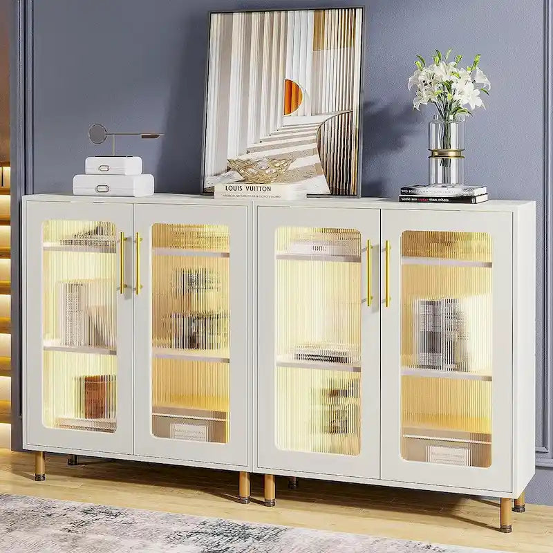 Buffet Cabinet with Storage, Modern Accent Cabinet with Acrylic Doors and LED Light - N/A