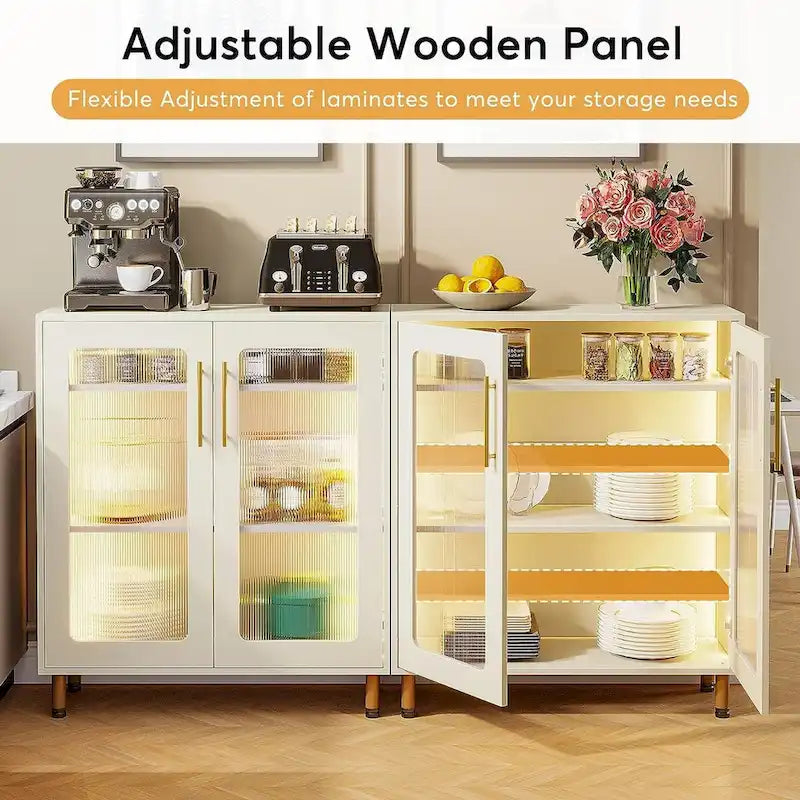 Buffet Cabinet with Storage, Modern Accent Cabinet with Acrylic Doors and LED Light - N/A