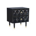 27 Black Geometric Patterned Two Drawer Nightstand