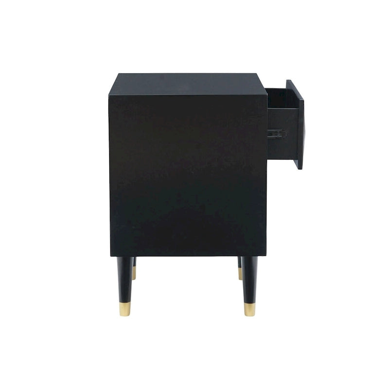 27 Black Geometric Patterned Two Drawer Nightstand