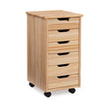 26 Natural Brown Rolling Storage Cabinet with 6 Drawer