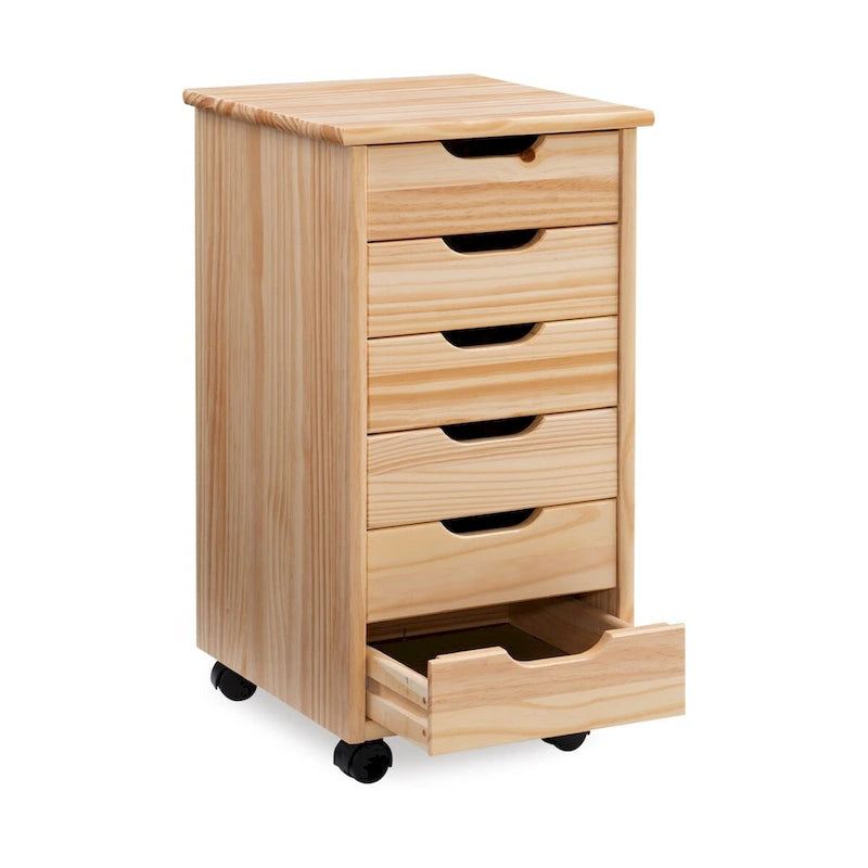 26 Natural Brown Rolling Storage Cabinet with 6 Drawer