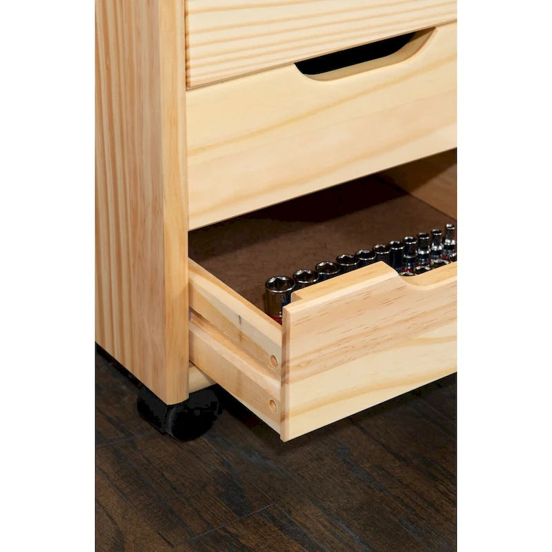 26 Natural Brown Rolling Storage Cabinet with 6 Drawer