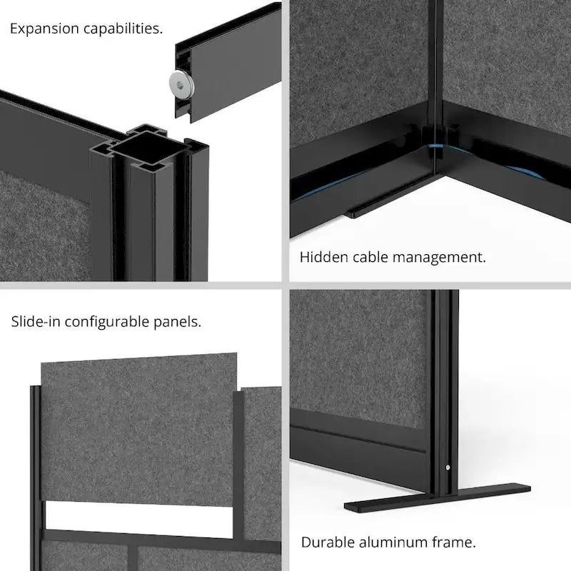 Modular Wall Room Divider System - Black Frame - 70 x 70 Add-On Wall
