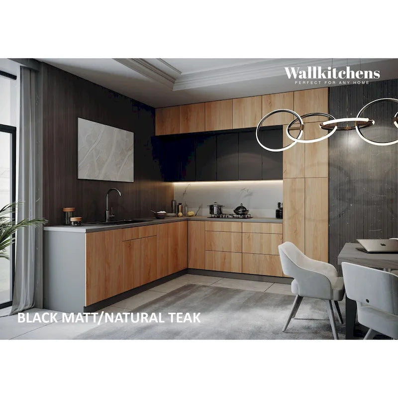 Kitchen Natural Teak & Black Color Base Size 9Ft Wide - 108x24