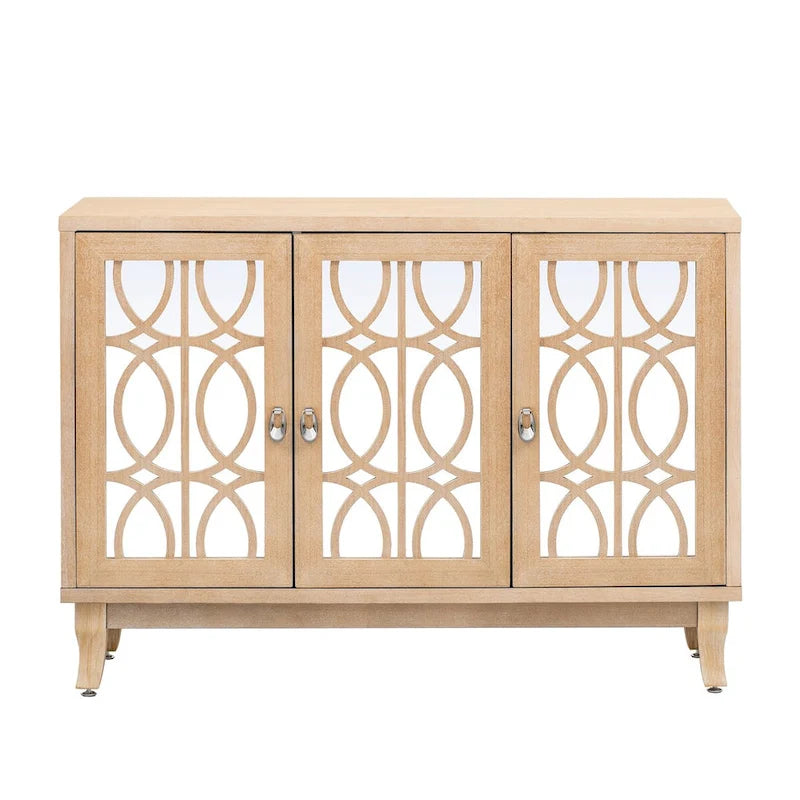 Sideboard with Glass Doors, 3 Door Mirrored Buffet Cabinet