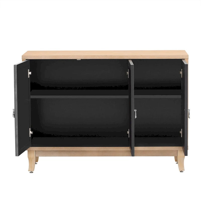Sideboard with Glass Doors, 3 Door Mirrored Buffet Cabinet
