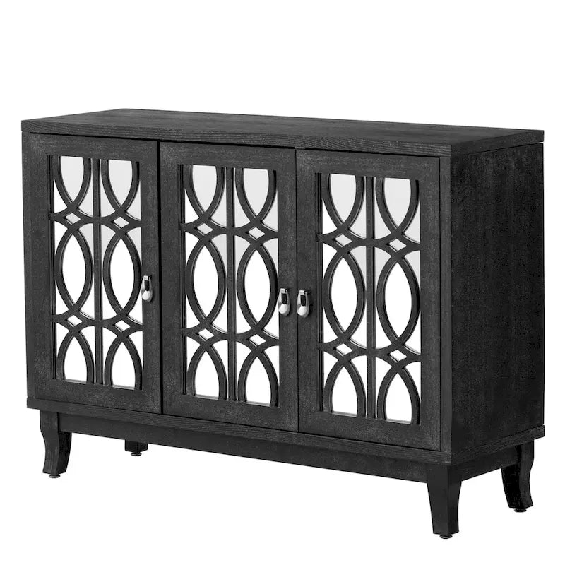 Sideboard with Glass Doors, 3 Door Mirrored Buffet Cabinet