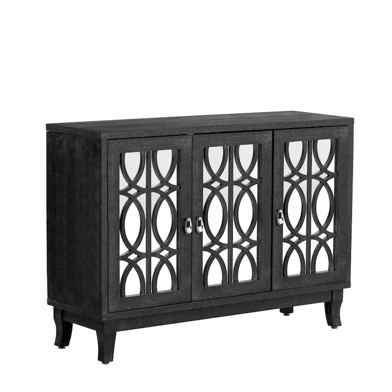 Sideboard with Glass Doors, 3 Door Mirrored Buffet Cabinet