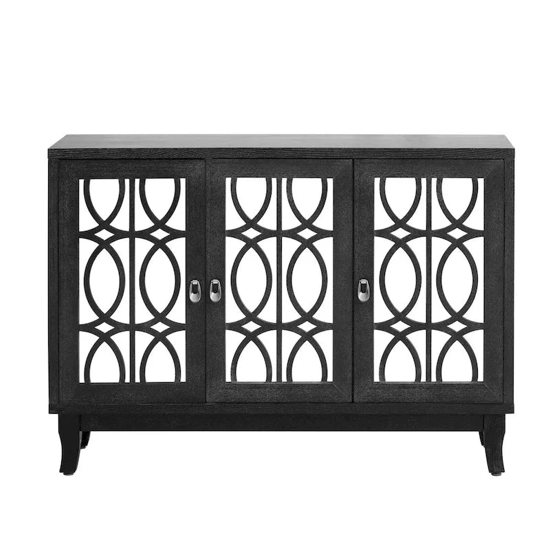Sideboard with Glass Doors, 3 Door Mirrored Buffet Cabinet