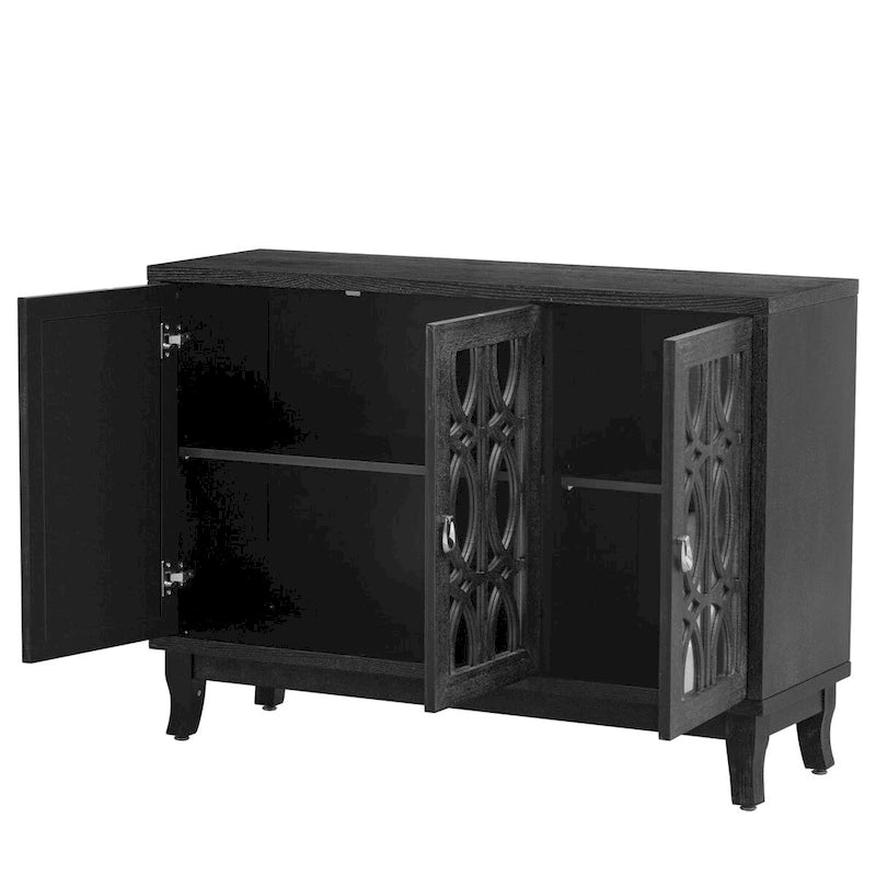 Sideboard with Glass Doors, 3 Door Mirrored Buffet Cabinet