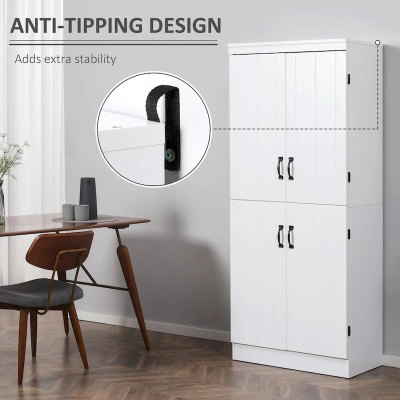 70 Kitchen Pantry, Tall Freestanding Storage Cabinet, 6-tier Shelving with 2 Adjustable Shelves and 4 Doors Gray