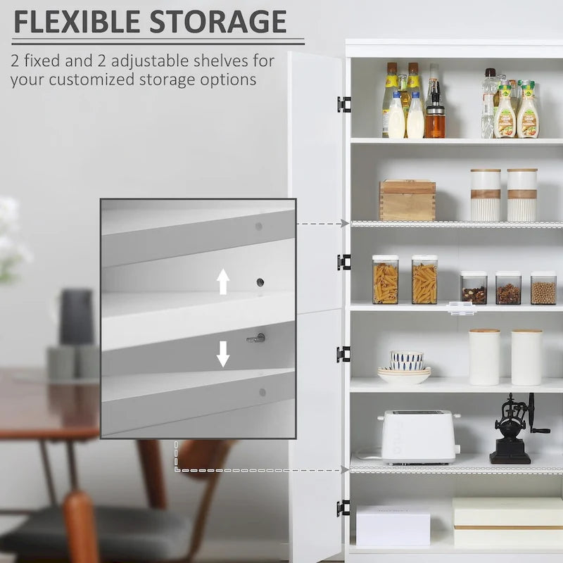 70 Kitchen Pantry, Tall Freestanding Storage Cabinet, 6-tier Shelving with 2 Adjustable Shelves and 4 Doors Gray