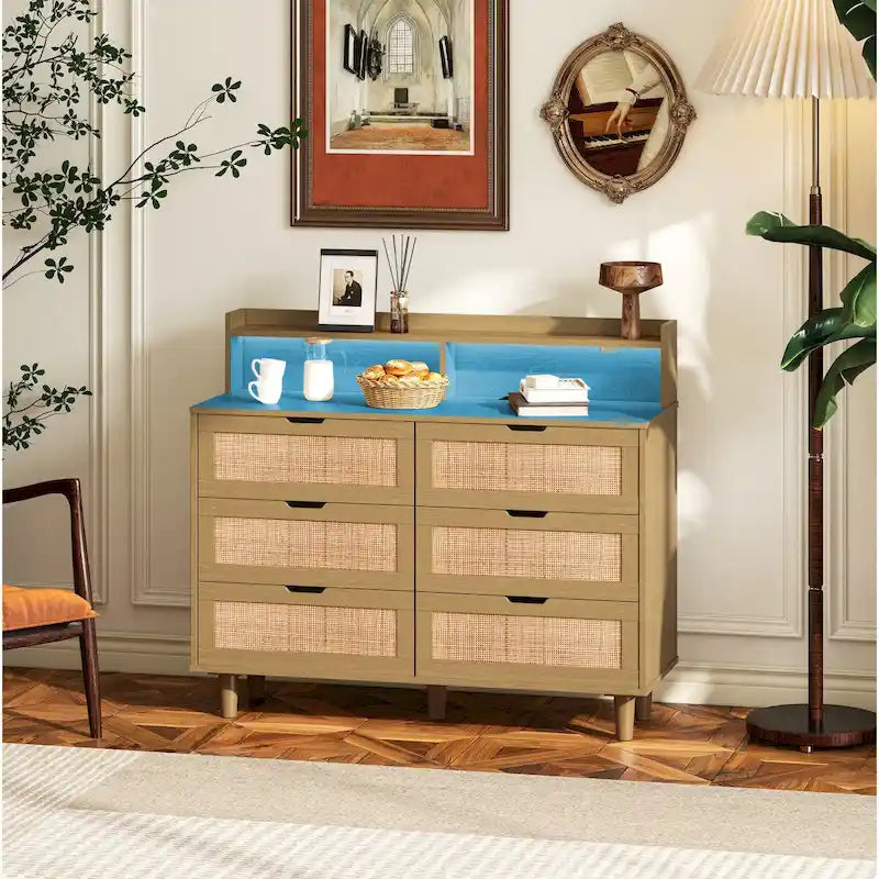 43.31L 6-Drawers Rattan Storage Cabinet