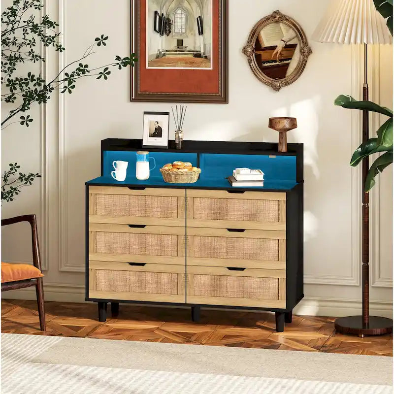 43.31L 6-Drawers Rattan Storage Cabinet