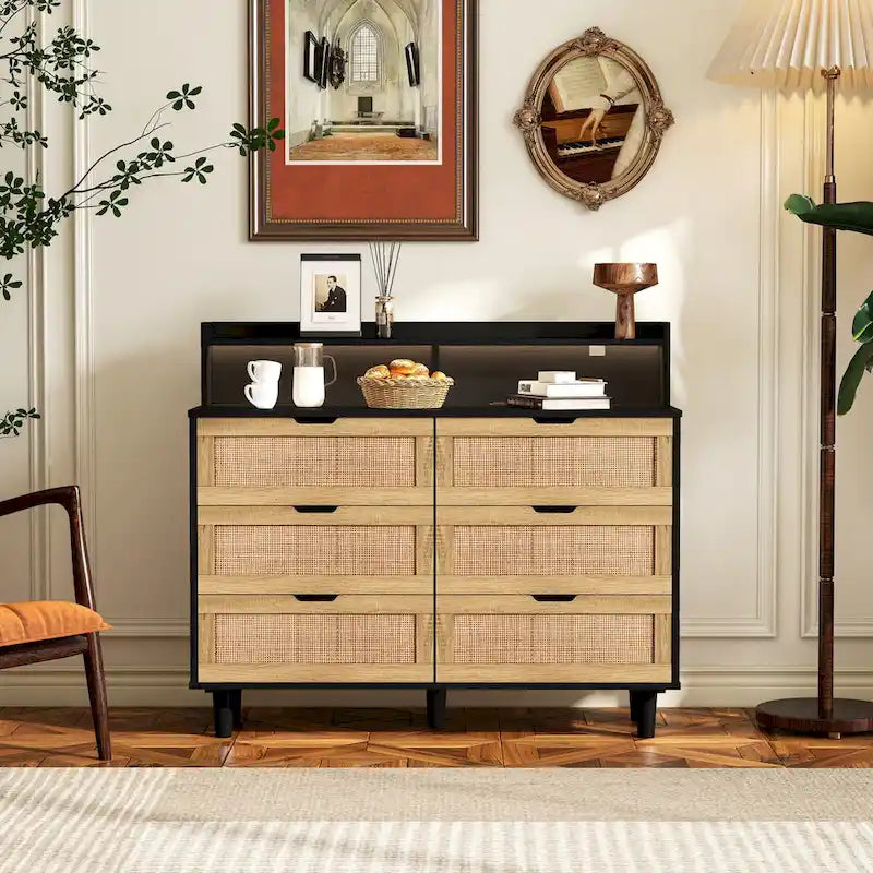 43.31L 6-Drawers Rattan Storage Cabinet