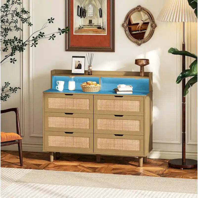 43.31L 6-Drawers Rattan Storage Cabinet