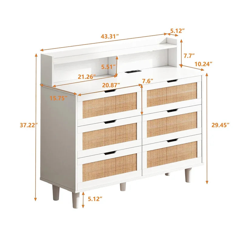 43.31L 6-Drawers Rattan Storage Cabinet