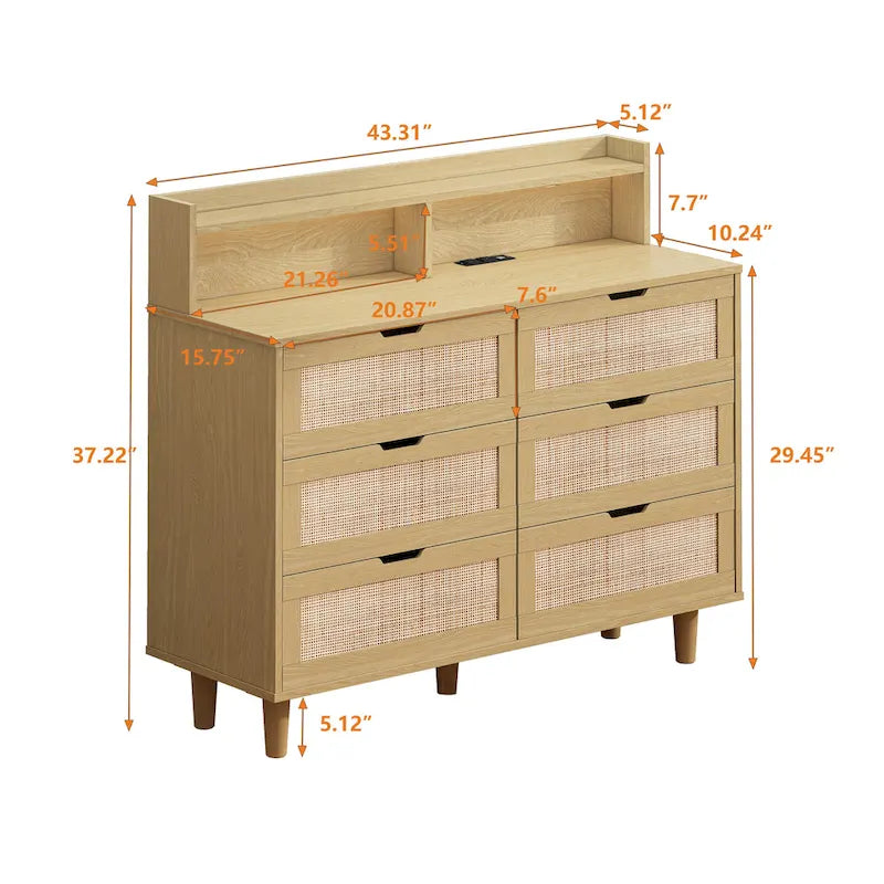 43.31L 6-Drawers Rattan Storage Cabinet