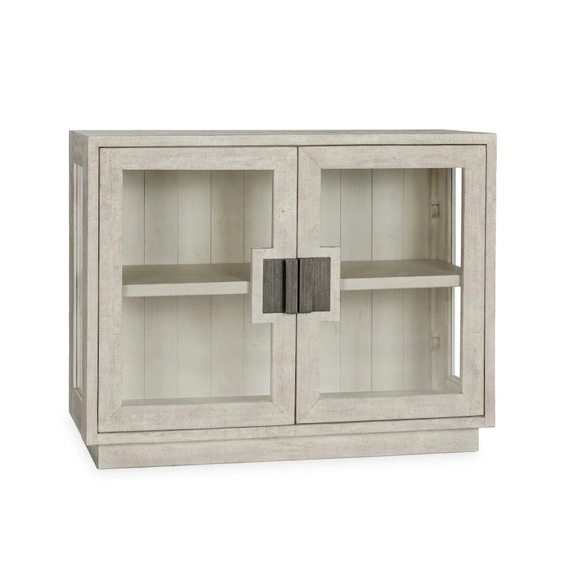 Two-Door Glass and Oak Wood Cabinet