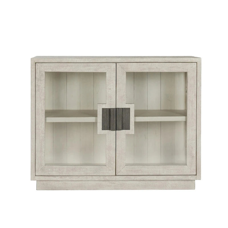 Two-Door Glass and Oak Wood Cabinet