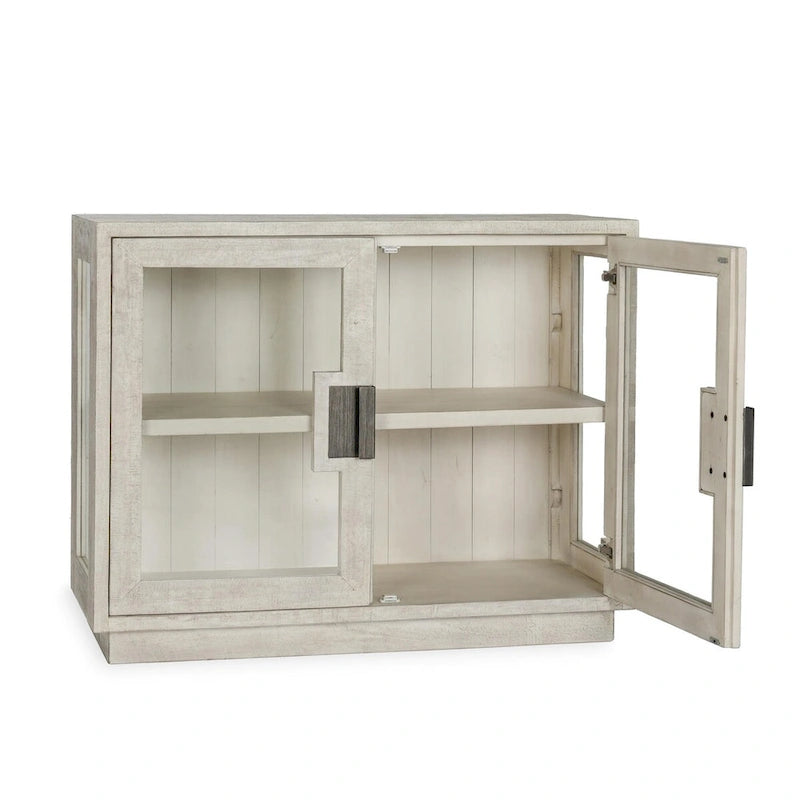 Two-Door Glass and Oak Wood Cabinet