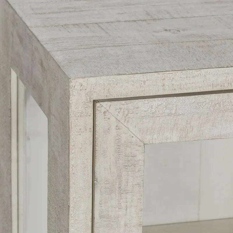 Two-Door Glass and Oak Wood Cabinet