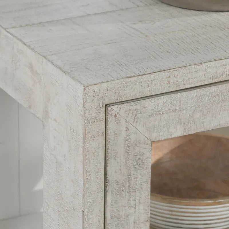 Two-Door Glass and Oak Wood Cabinet