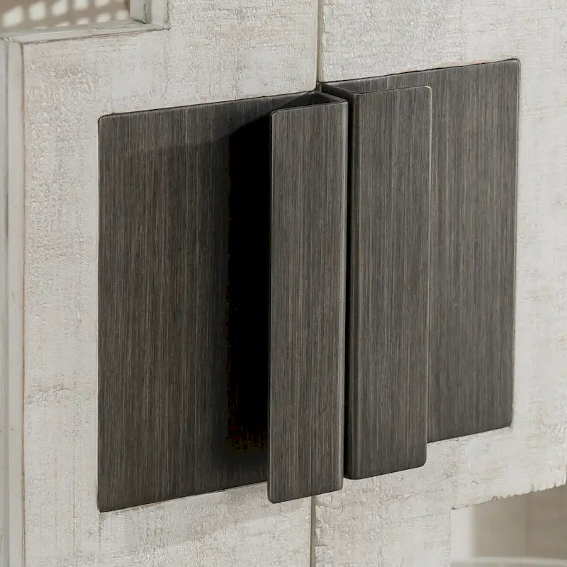 Two-Door Glass and Oak Wood Cabinet
