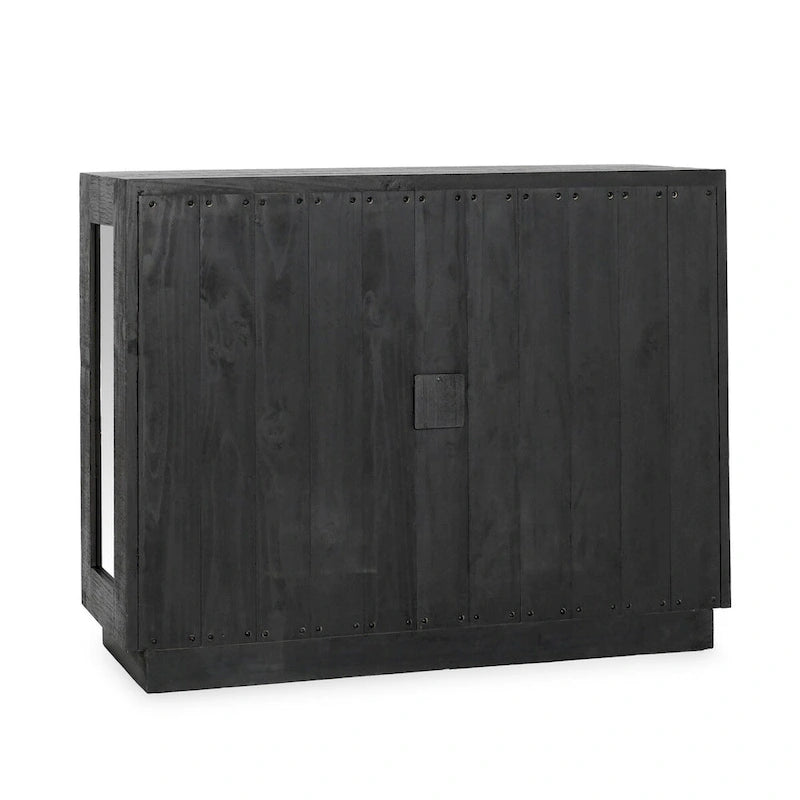 Two-Door Glass and Oak Wood Cabinet