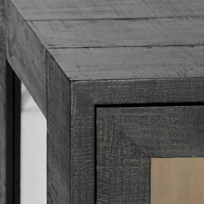 Two-Door Glass and Oak Wood Cabinet