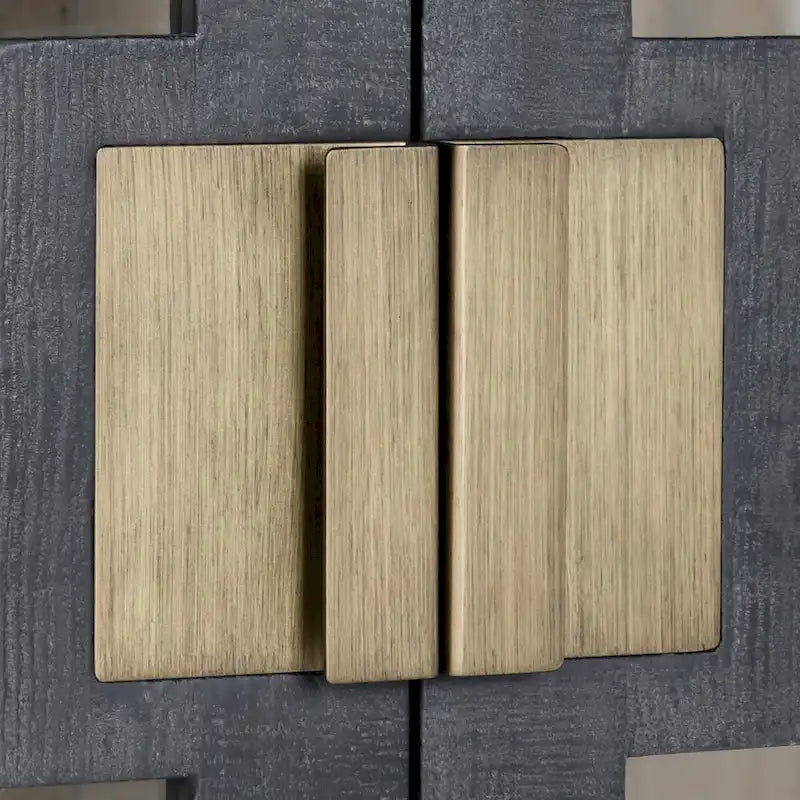 Two-Door Glass and Oak Wood Cabinet