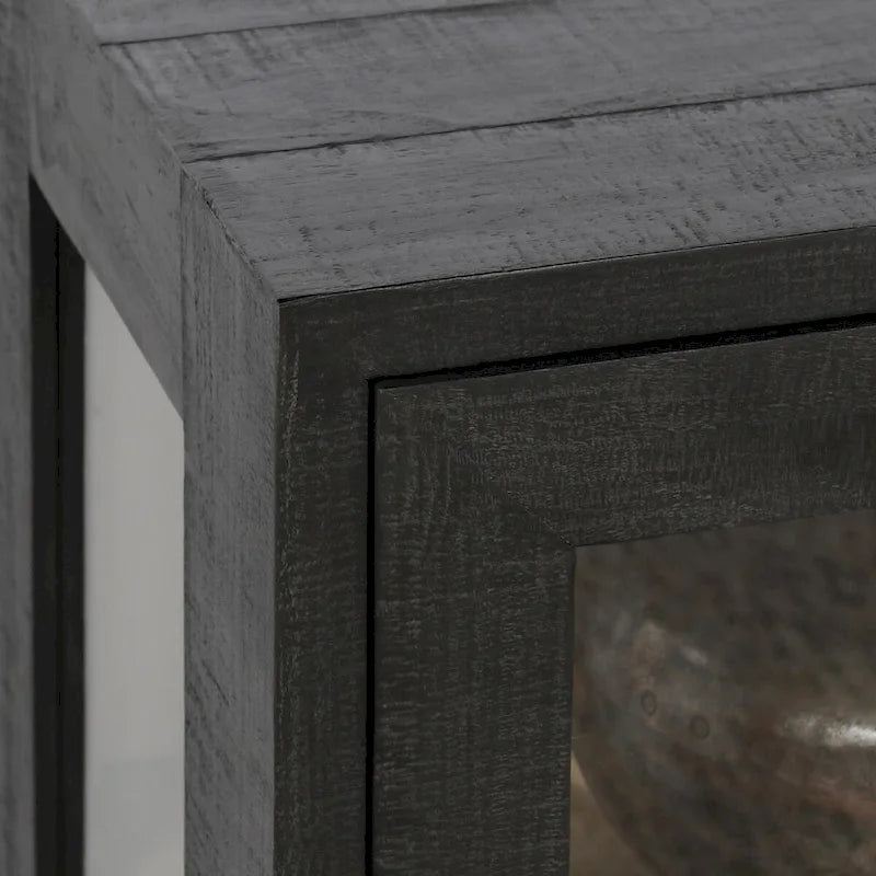 Two-Door Glass and Oak Wood Cabinet