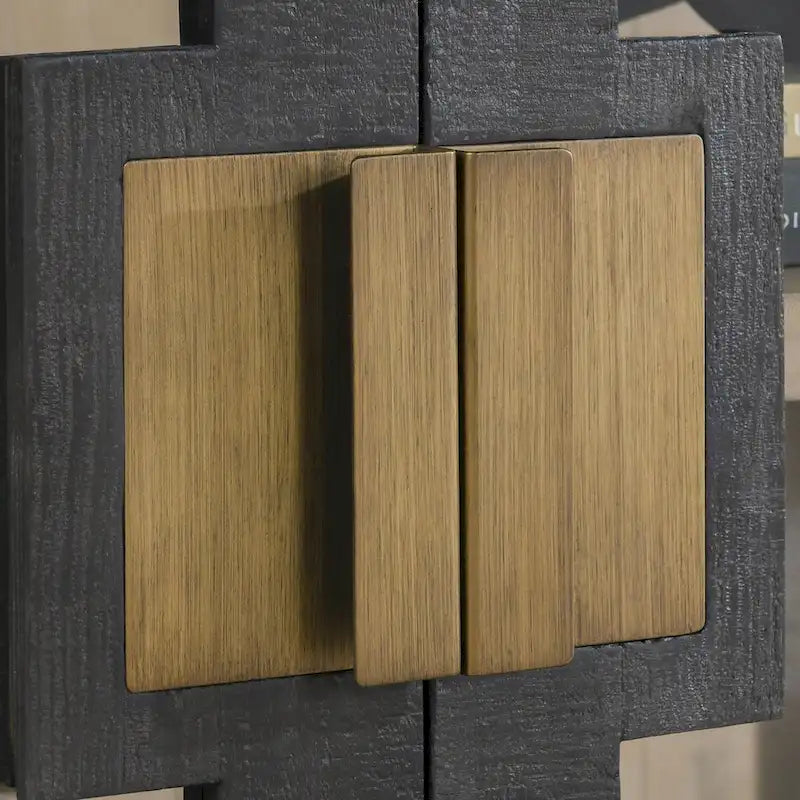 Two-Door Glass and Oak Wood Cabinet